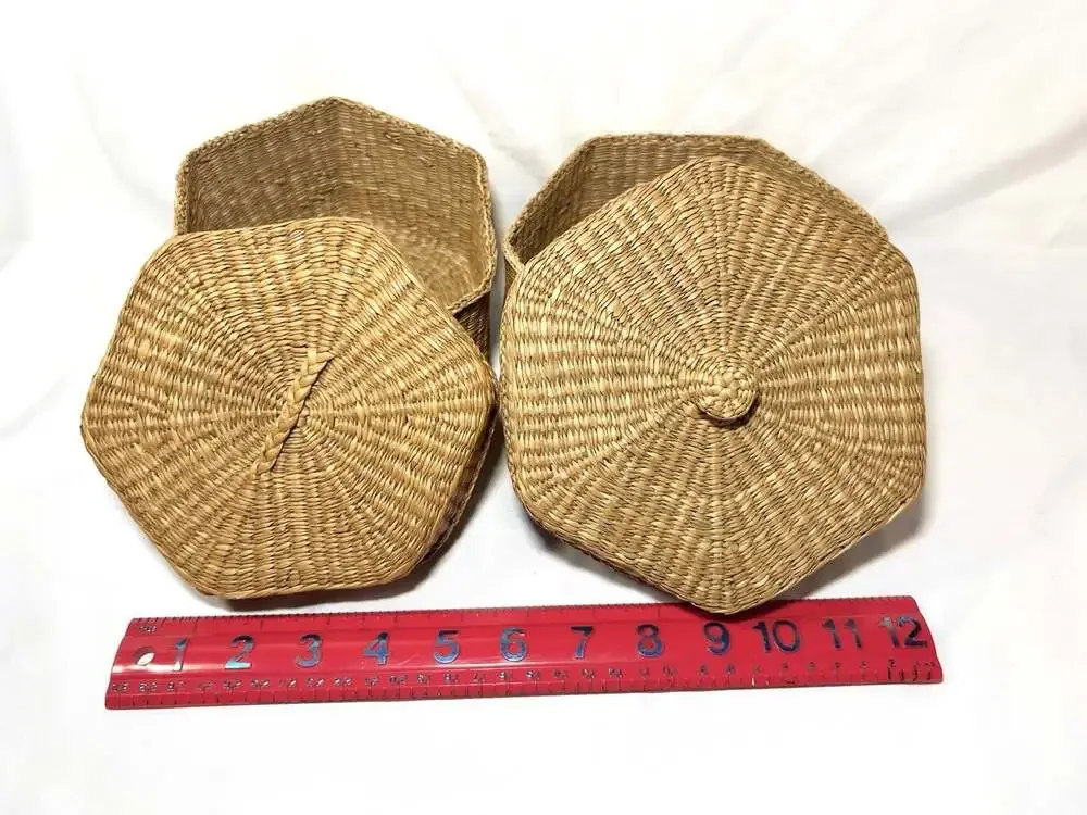 Handmade octagonal sweet grass nesting baskets tightly woven vintage beautiful